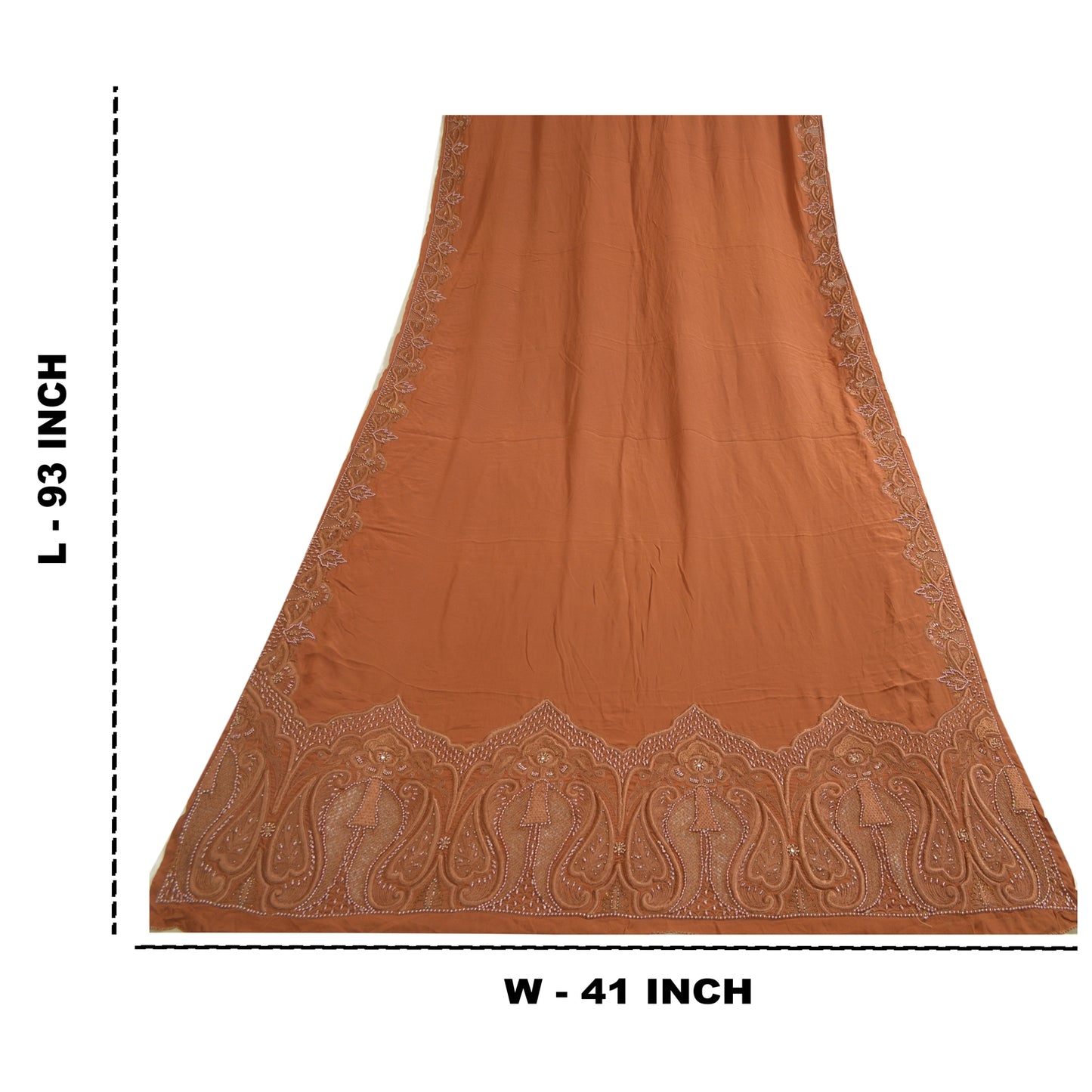 Sanskriti Vintage Brown Long Dupatta Stole Pure Crepe Silk Hand Beaded Scarves