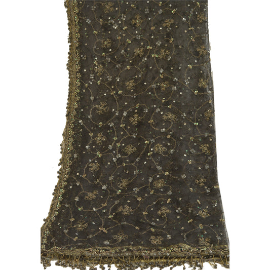 Sanskriti Vintage Black Long Dupatta Stole Net Mesh Veil Hand Beaded Scarves