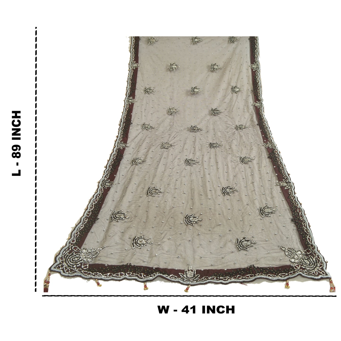 Sanskriti Vintage Black Long Dupatta Stole Net Mesh Veil Hand Beaded Scarves