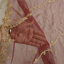 Load image into Gallery viewer, Sanskriti Vintage Long Dupatta Net Mesh Dark Red Hand Beaded Zardozi Wrap Stole
