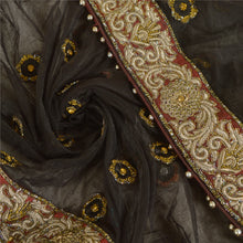 Load image into Gallery viewer, Sanskriti Vintage Long Dupatta Net Mesh Black Hand Beaded Rhinestones Wrap Stole
