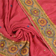 Load image into Gallery viewer, Sanskriti Vintage Long Dupatta Stole Pure Silk Pink Hand Beaded Wrap Scarves
