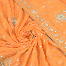 Load image into Gallery viewer, Sanskriti Vintage Long Orange Dupatta/Stole Pure Georgette Silk Hand Beaded Veil
