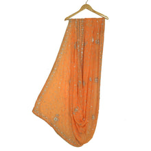 Load image into Gallery viewer, Sanskriti Vintage Long Orange Dupatta/Stole Pure Georgette Silk Hand Beaded Veil
