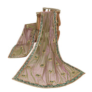 Sanskriti Vintage Long Dupatta Net Mesh Copper Hand Beaded Zardozi Wrap Stole