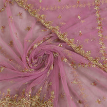 Load image into Gallery viewer, Sanskriti Vintage Long Dupatta Net Mesh Pink Hand Beaded Zardozi Wrap Stole
