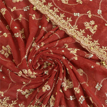 Load image into Gallery viewer, Sanskriti Vintage Dark Red Long Dupatta Stole Net Mesh Veil Hand Beaded Scarves
