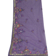 Sanskriti Vintage Dupatta Long Stole Net Mesh Lavender Hand Beaded Wrap Scarves
