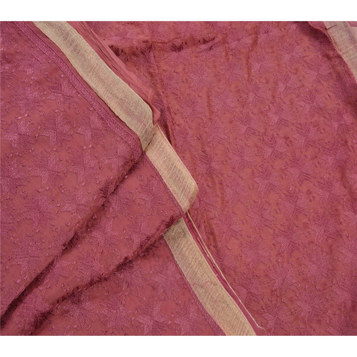 Sanskriti Vintage Embroidered Heavy Saree Chiffon Silk Bagh Phulkari Purple Sari