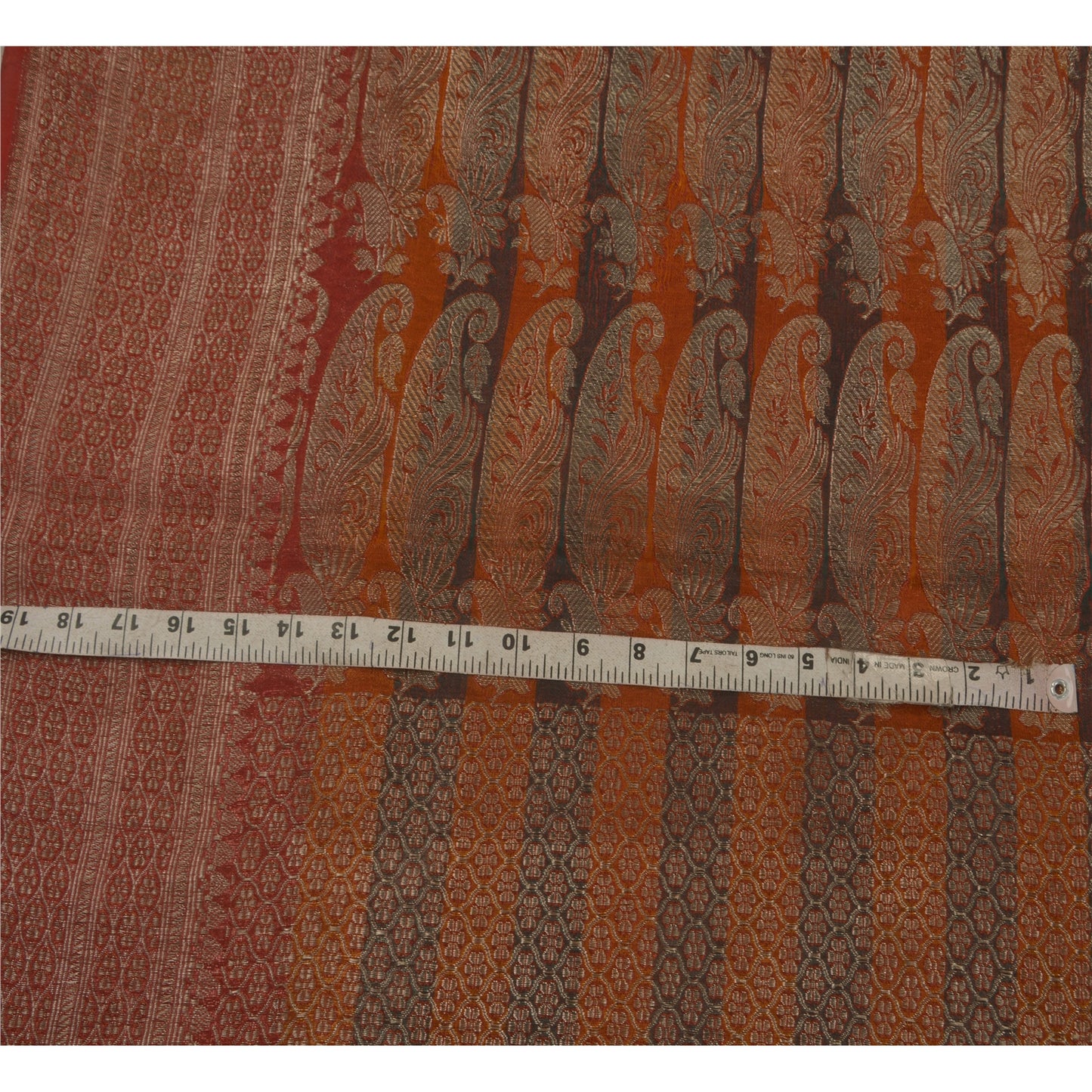 Sanskriti Vintage Heavy Saree Woven Satin Silk Sustainable Fabric Brocade 5Yd Brown Sari