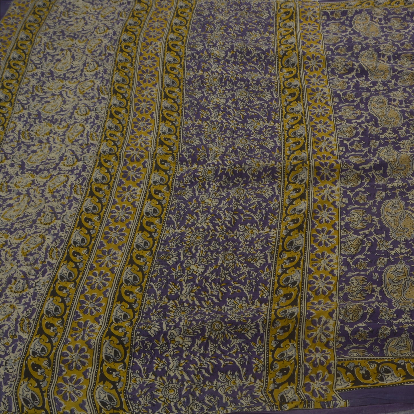 Sanskriti Vintage Heavy Saree 100% Pure Cotton Printed Work Blue Premium Sari