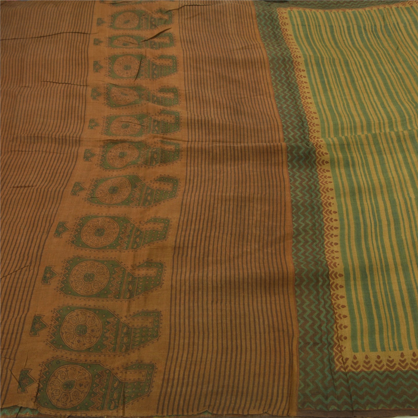 Sanskriti Vintage Heavy Saree 100% Pure Tussar Silk Printed Green Craft Sari