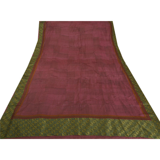 Sanskriti Vintage Heavy Saree 100% Pure Tussar Silk Woven Work Pink Craft Sari