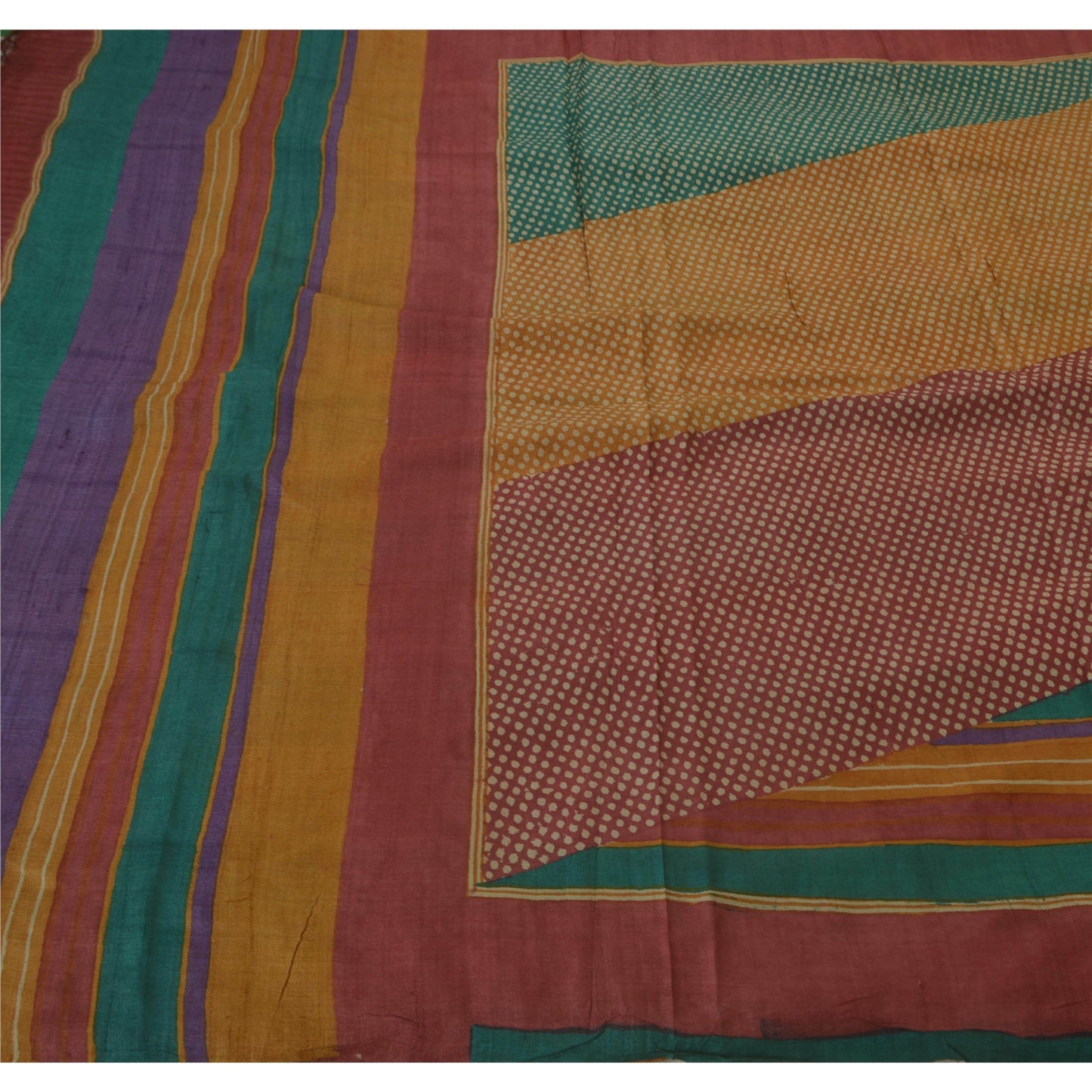 Sanskriti Vintage Heavy Saree Pure Tussar Silk Printed Craft Multicolor Sari