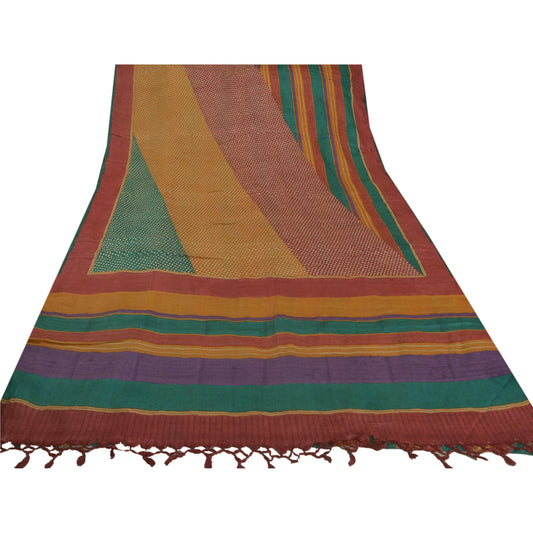 Sanskriti Vintage Heavy Saree Pure Tussar Silk Printed Craft Multicolor Sari
