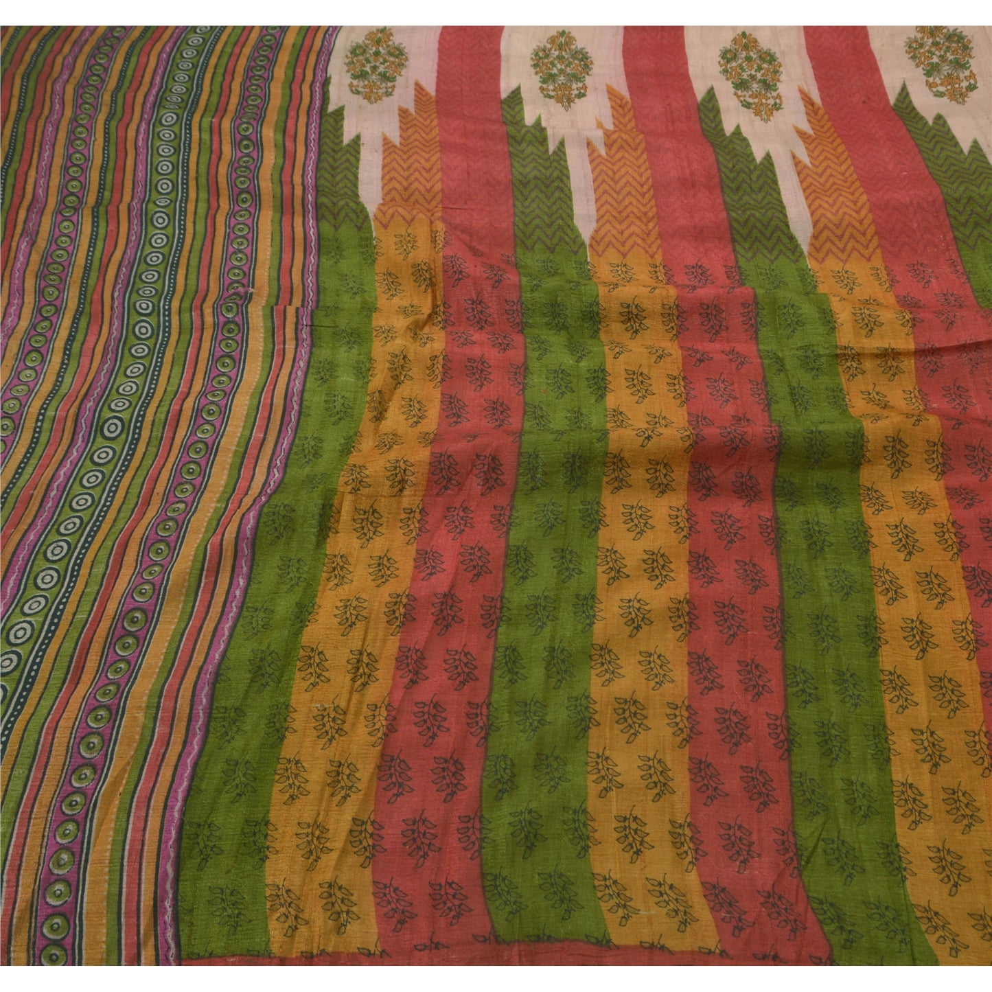 Sanskriti Vintage Multicolor Heavy Saree Pure Handloom Silk Printed Sustainable Fabric Sari