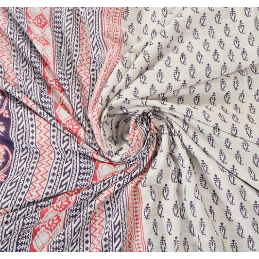Sanskriti Vintage White Heavy Sarees Pure Cotton Soft Sustainable Fabric Block Print Sari