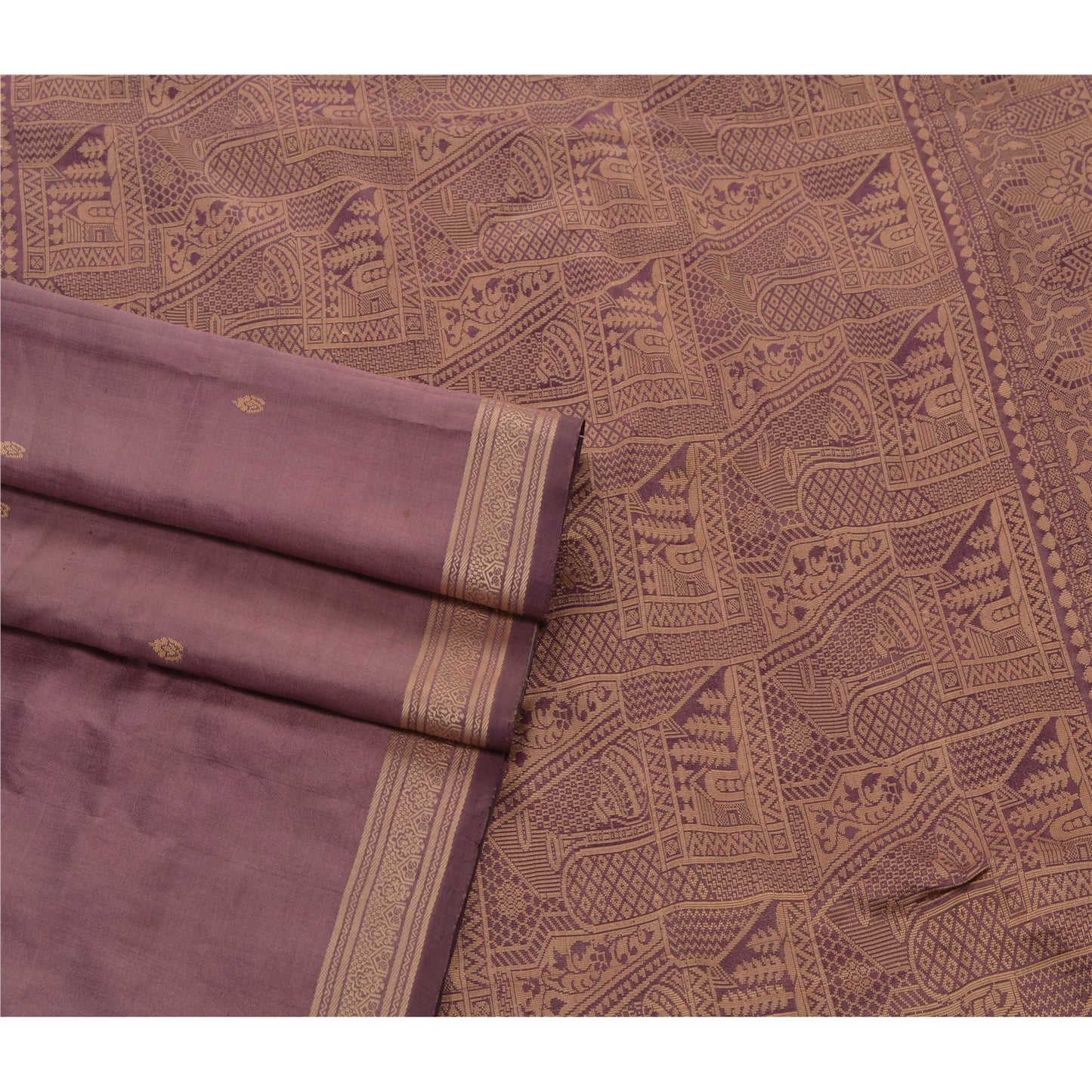 Sanskriti Vintage Mauve Heavy Saree Pure Silk Craft Sustainable Fabric Woven Cultural Sari