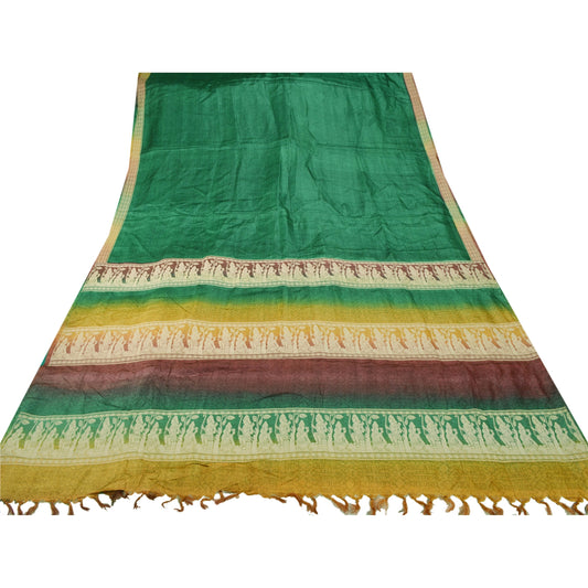Sanskriti Vintage Green Heavy Saree Pure Silk Craft Sustainable Fabric Woven Baluchari Sari