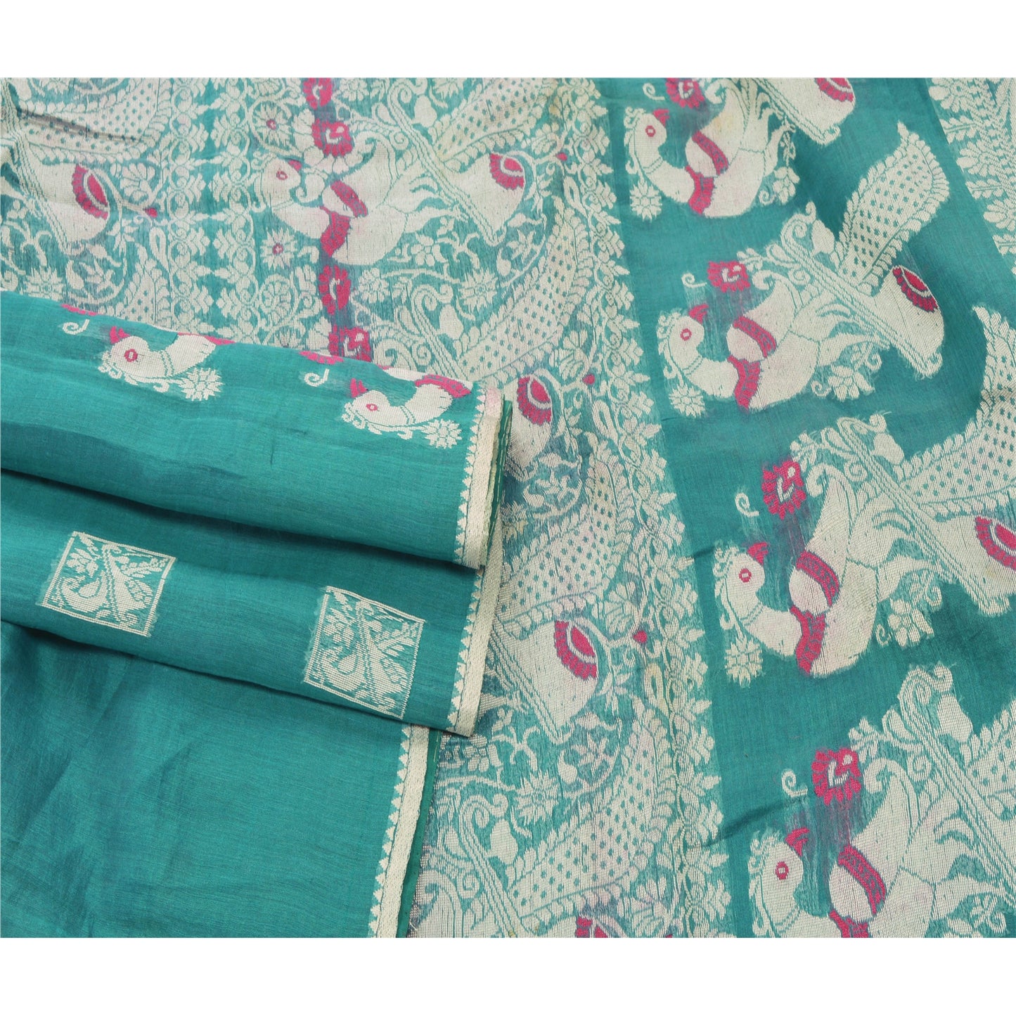 Sanskriti Vintage Green Heavy Saree Pure Cotton Woven Craft Sustainable Fabric Ethnic Sari