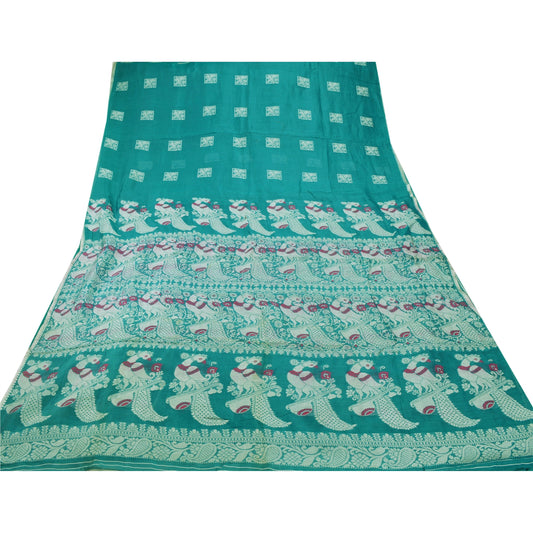 Sanskriti Vintage Green Heavy Saree Pure Cotton Woven Craft Sustainable Fabric Ethnic Sari