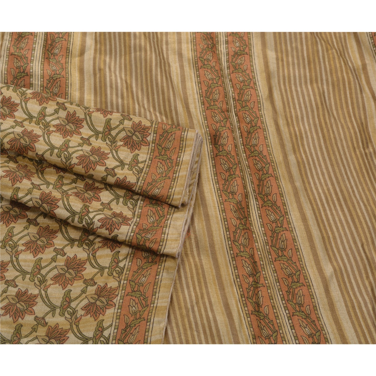 Sanskriti Vintage Cream Heavy Saree Woolen Woven Warli Art Sari Craft Sustainable Fabric