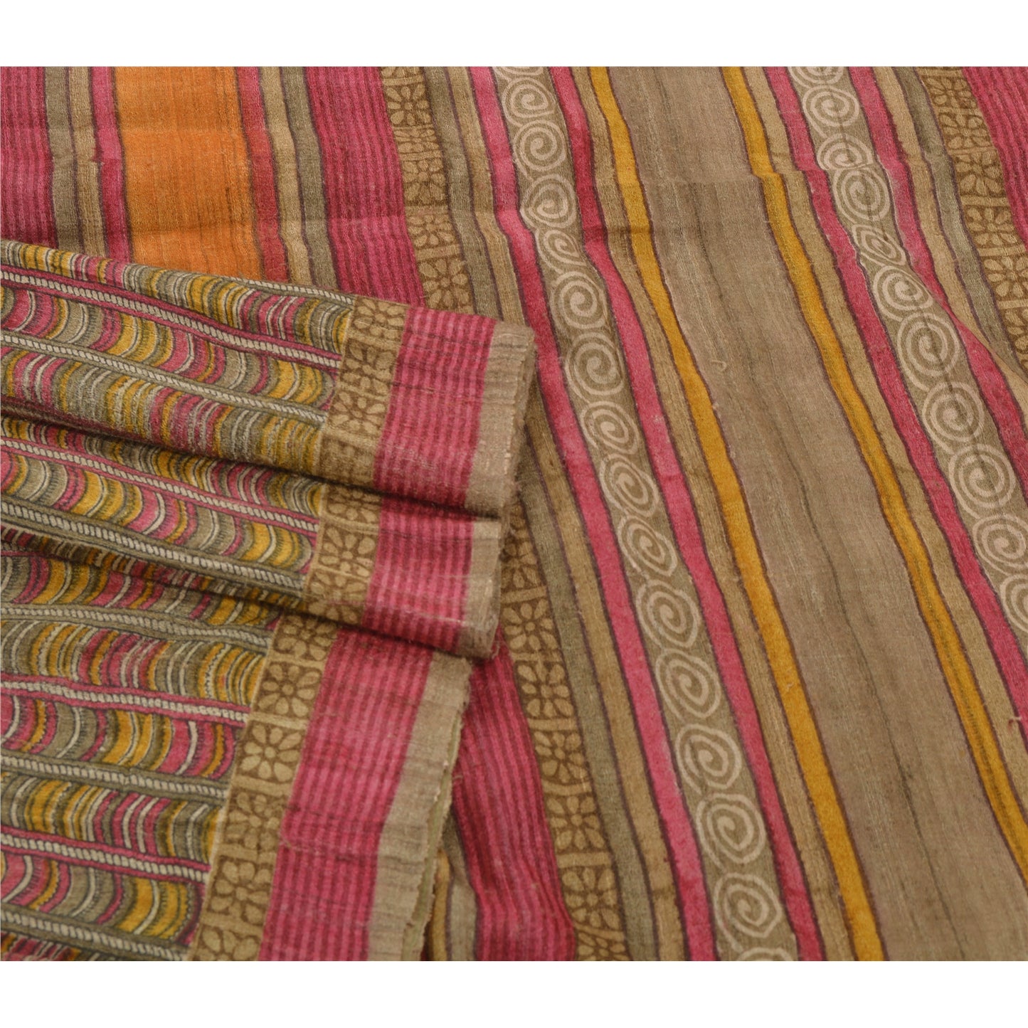 Sanskriti Vintage Heavy Saree Printed 100% Pure Handloom Sustainable Fabric 5 Yd Floral Sari