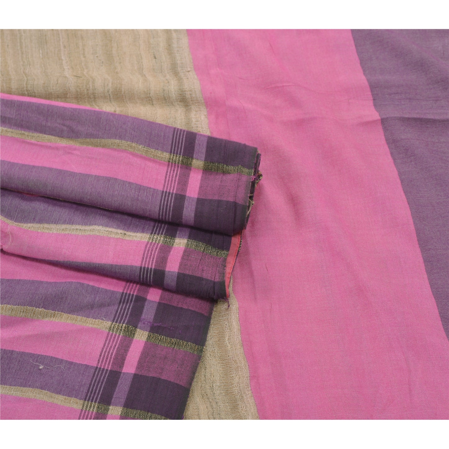 Sanskriti Vintage Pink Heavy Saree Blend Cotton Woven Sustainable Fabric Woven 5 Yard Sari