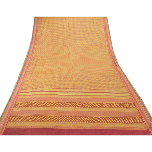 Sanskriti Vintage Heavy Saree Printed 100% Pure Silk Woven Sustainable Fabric 5 Yard Sari