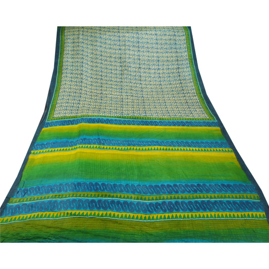 Sanskriti Vintage Blue Heavy Saree Printed 100% Pure Woolen Sustainable Fabric Woven Sari