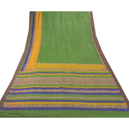 Sanskriti Vintage Green Heavy Saree Printed 100% Pure Woolen Sustainable Fabric Woven Sari