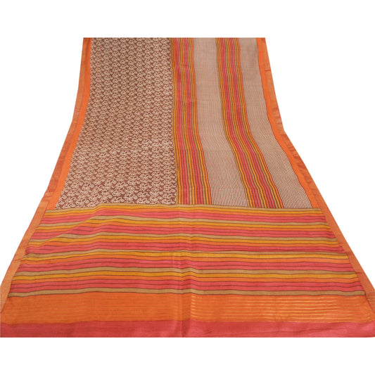 Sanskriti Vintage Brown Heavy Saree Printed Pure Tussar Silk Sustainable Fabric Woven Sari