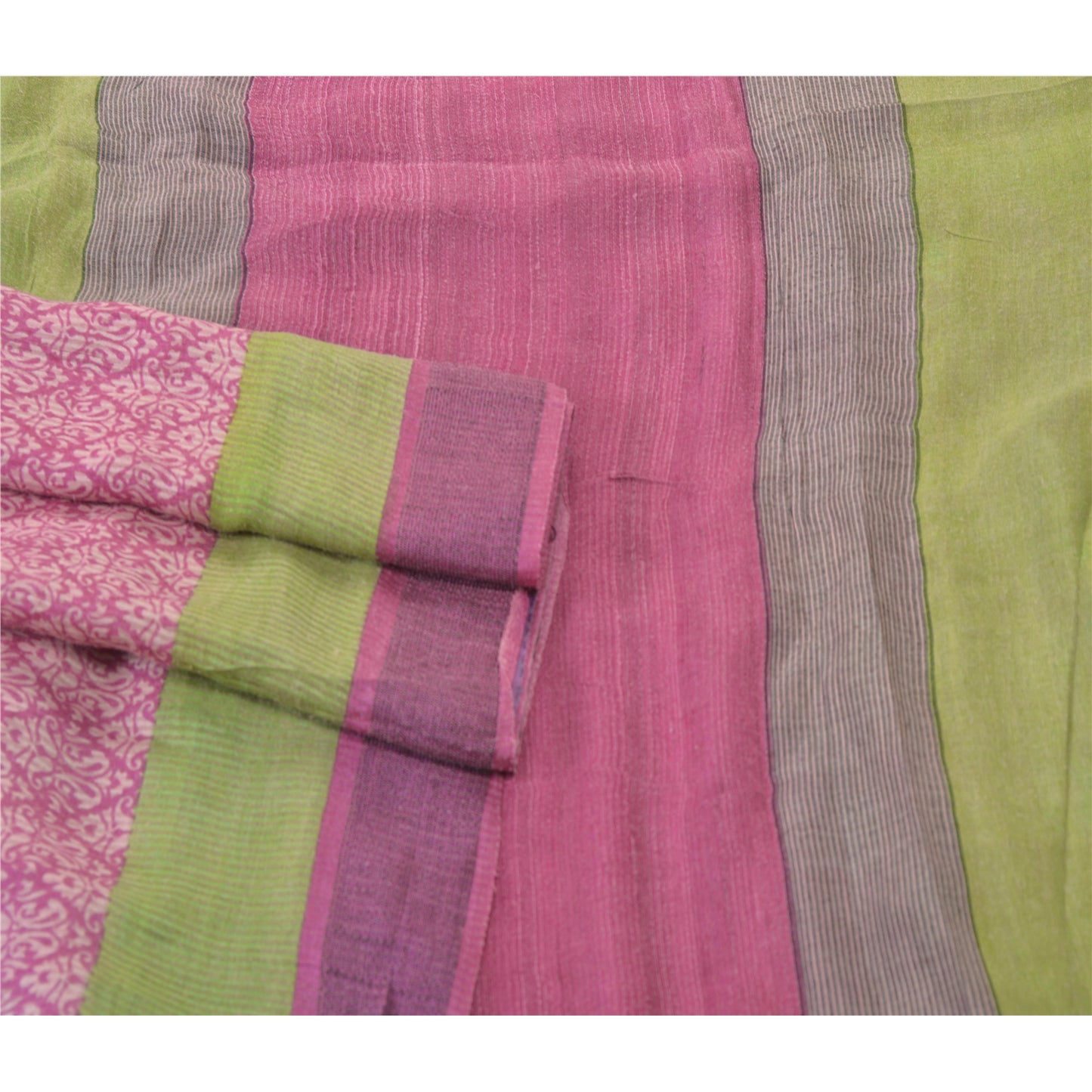 Sanskriti Vintage Pink Heavy Saree 100% Pure Tussar Silk Printed Sustainable Fabric Sari