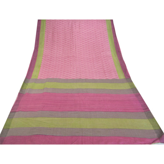 Sanskriti Vintage Pink Heavy Saree 100% Pure Tussar Silk Printed Sustainable Fabric Sari