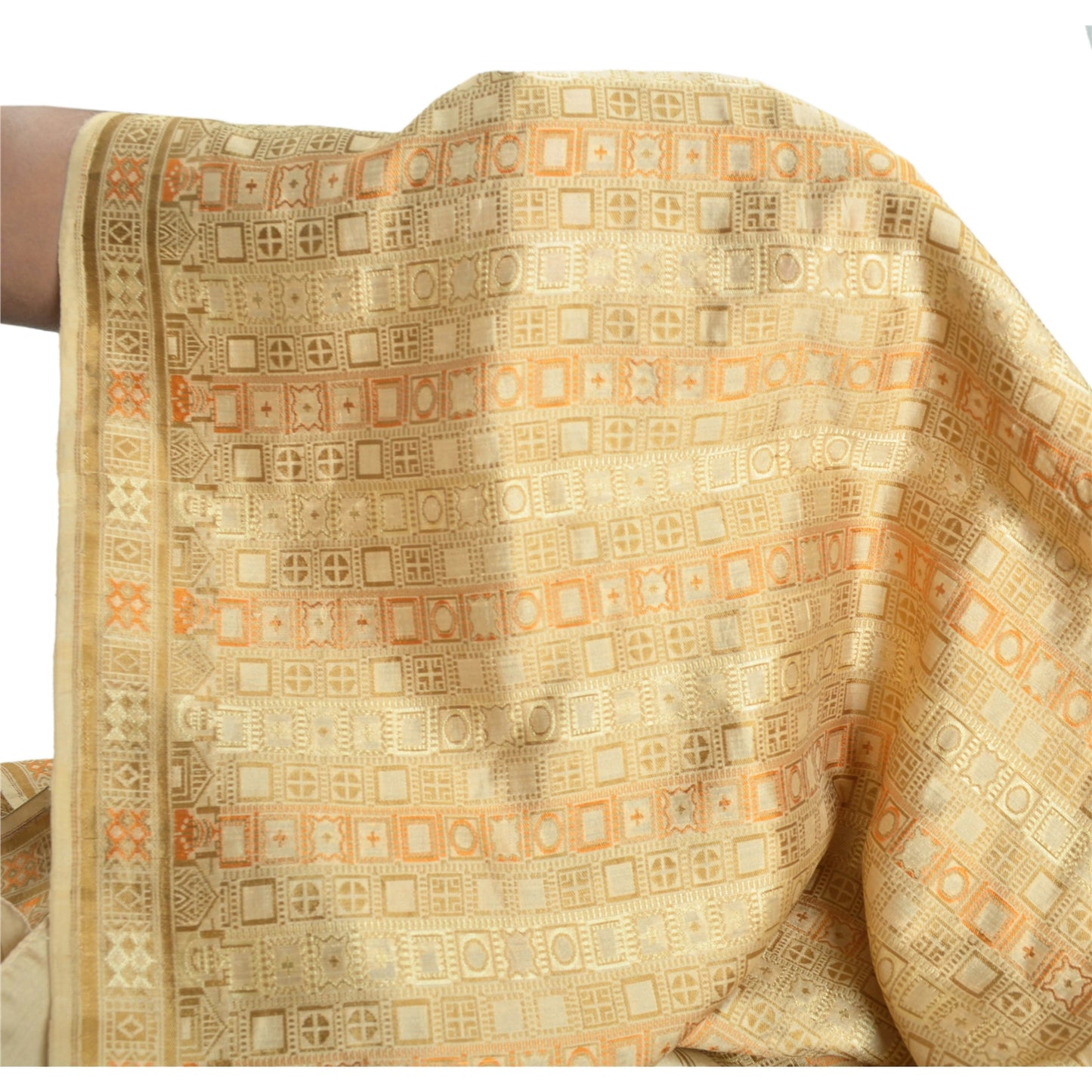 Sanskriti Vintage Etnisk Heavy Cream Sari 100% Ren Silke Vævet Sari Bæredygtigt Stof