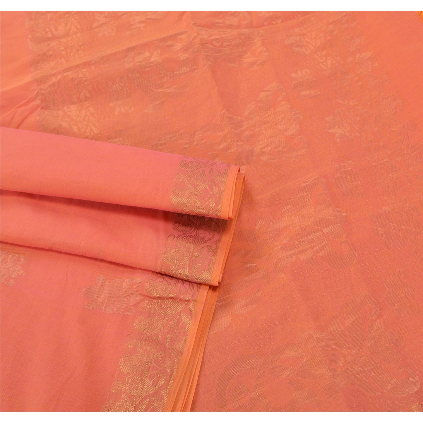 Sanskriti Vintage Peach Heavy Indisk Sari Blandet Silke Vævet Bæredygtigt Stoff Håndværkssarier