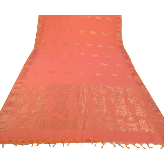 Sanskriti Vintage Peach Heavy Indian Sari Blend Silk Woven Sustainable Fabric Craft Sarees