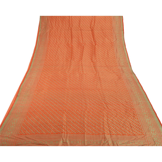 Sanskriti Vintage Orange Heavy Indian Sari 100% Pure Silk Woven Sarees Sustainable Fabric