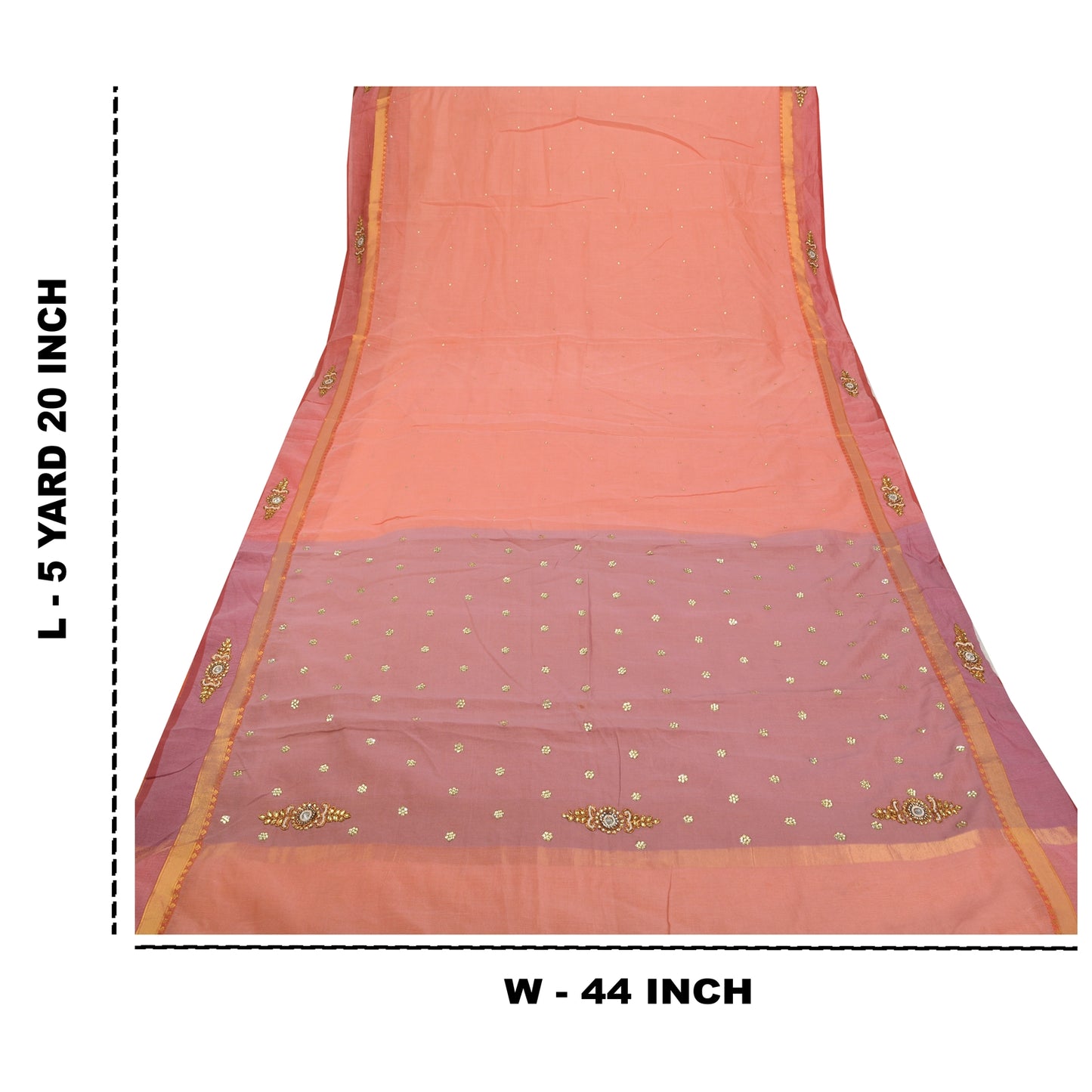 Sanskriti Vintage Peach Heavy Sarees Pure Silk Hand Beaded Woven Sari Sustainable Fabric