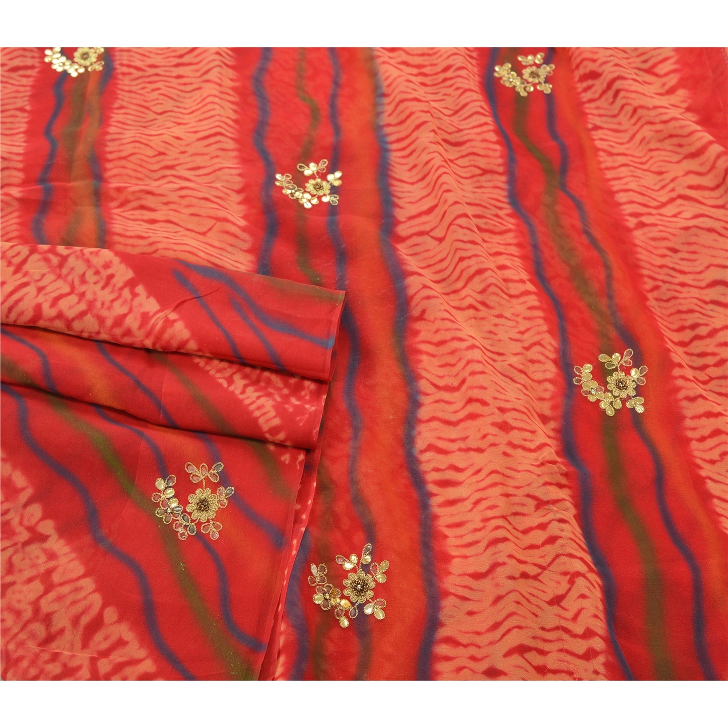 Sanskriti Vintage Heavy Leheria Sari Pure Georgette Silk Handmade Sarees Sustainable Fabric