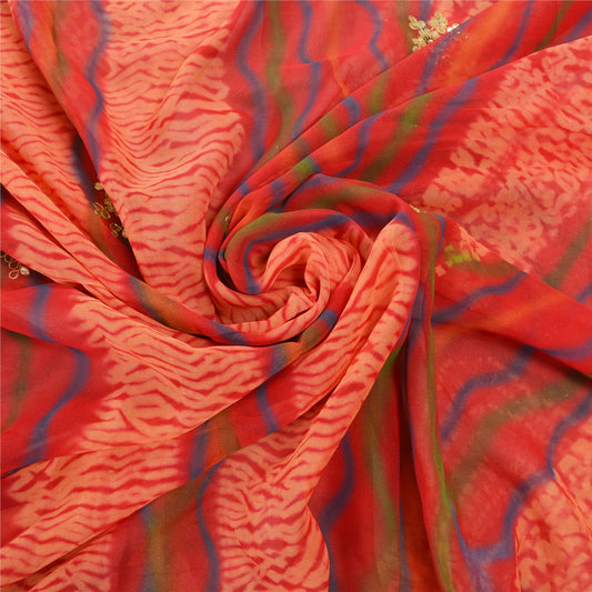 Sanskriti Vintage Heavy Leheria Sari Pure Georgette Silk Handmade Sarees Sustainable Fabric