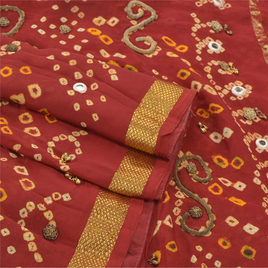 Sanskriti Vintage Heavy Bandhani Sarees Blend Georgette Hand Beaded Sari Sustainable Fabric