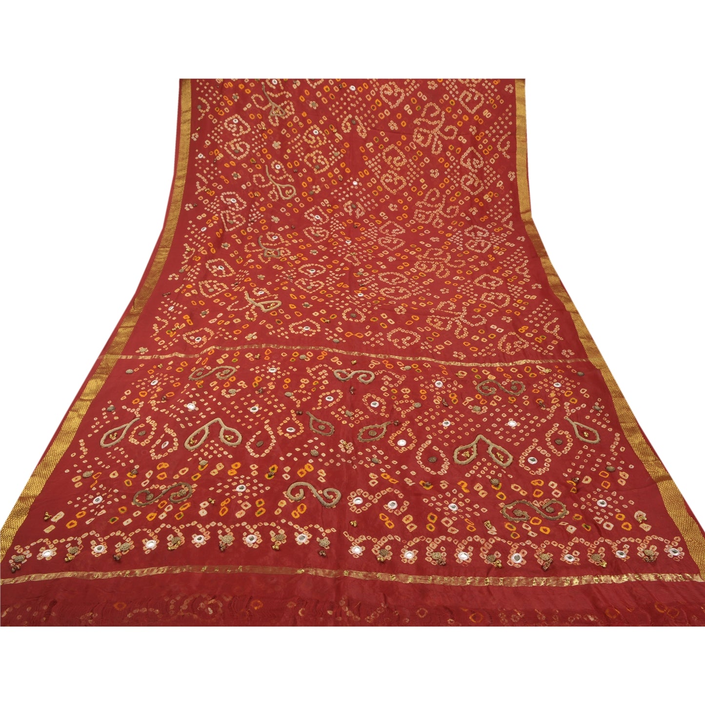 Sanskriti Vintage Heavy Bandhani Sarees Blend Georgette Hand Beaded Sari Sustainable Fabric