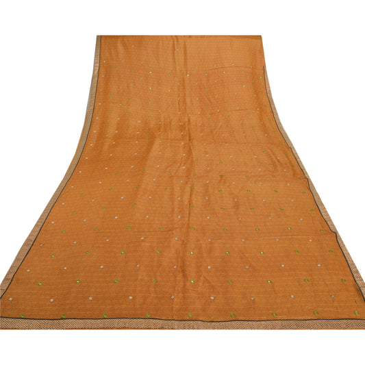 Sanskriti Vintage Mustard Heavy Sarees Pure Tussar Silk Hand Beaded Sari Sustainable Fabric