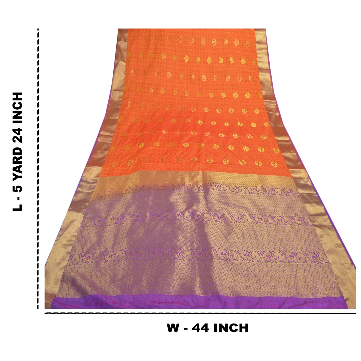 Sanskriti Vintage Orange Heavy Indian Sari Art Silk Woven Brocade Sarees Sustainable Fabric