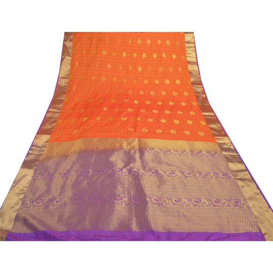 Sanskriti Vintage Orange Heavy Indian Sari Art Silk Woven Brocade Sarees Sustainable Fabric