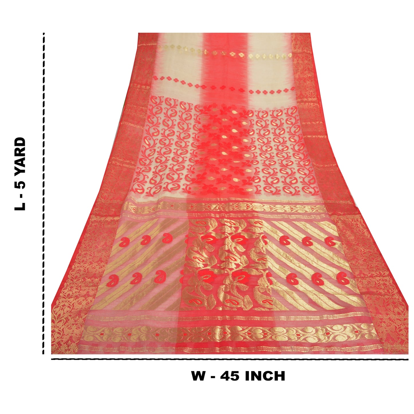 Sanskriti Vintage Red Heavy Wedding Sari Blend Silk Woven Sarees 5 Yard Sustainable Fabric