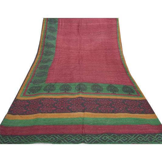 Sanskriti Vintage Heavy Indian Sari Pure Handloom Silk Printed Woven Sarees Sustainable Fabric