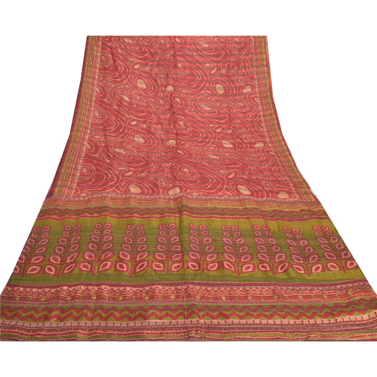 Sanskriti Vintage Red Heavy Sarees Pure Handloom Silk Printed Woven Sari Sustainable Fabric