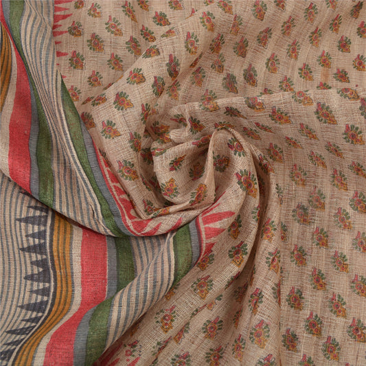 Sanskriti Vintage Cremefarvede Tunge Sarier Ren Håndvævet Sari Trykt & Vævet Bæredygtigt Stof